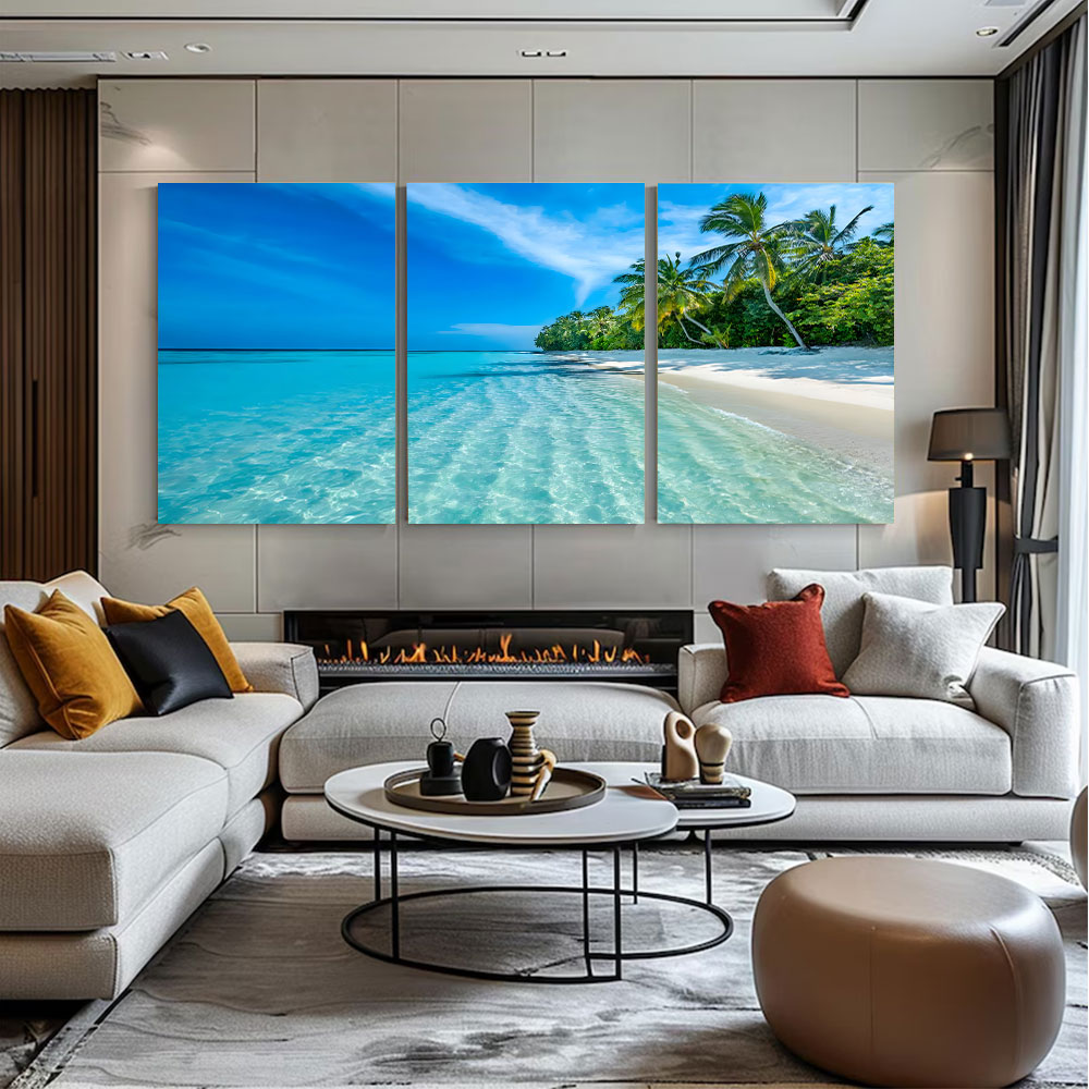 3-Piece Set Tropical Shallow Water Sand Ripples Beach Canvas Art