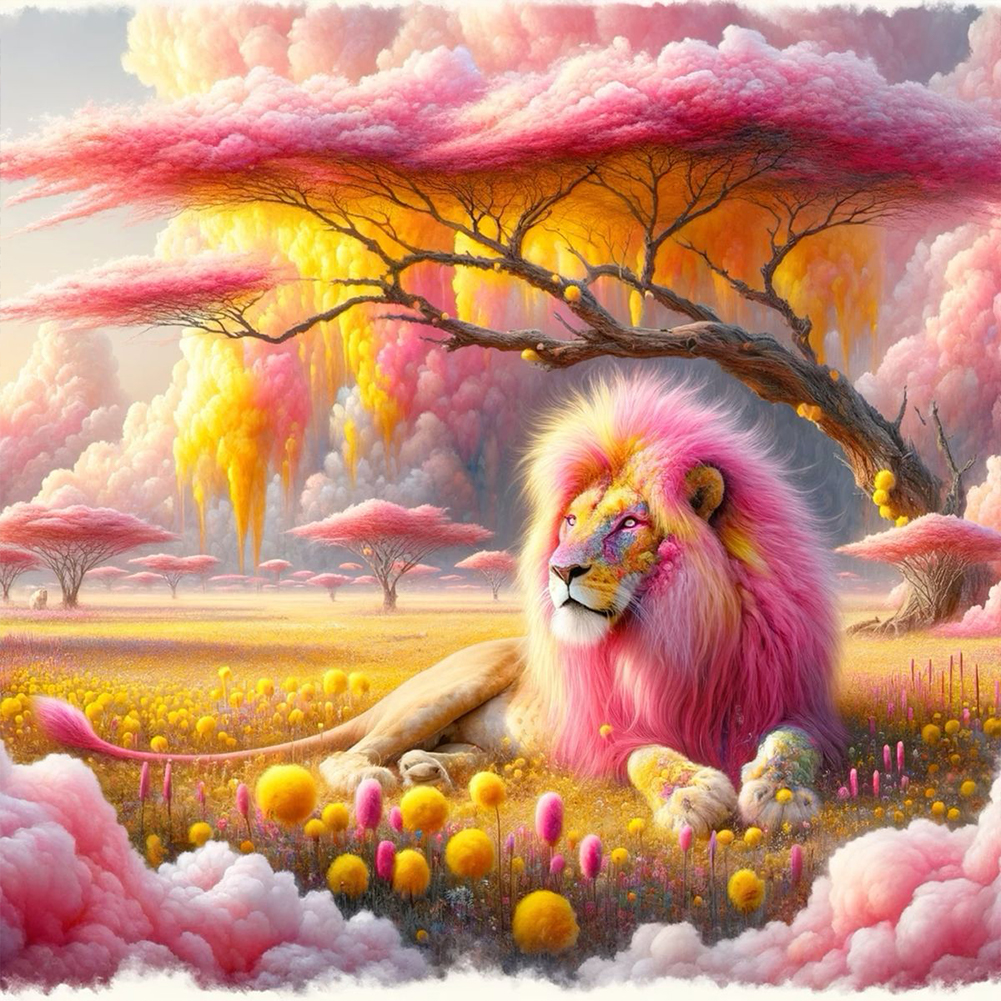 Pink Lion 40*40cm(canvas) full round drill diamond painting