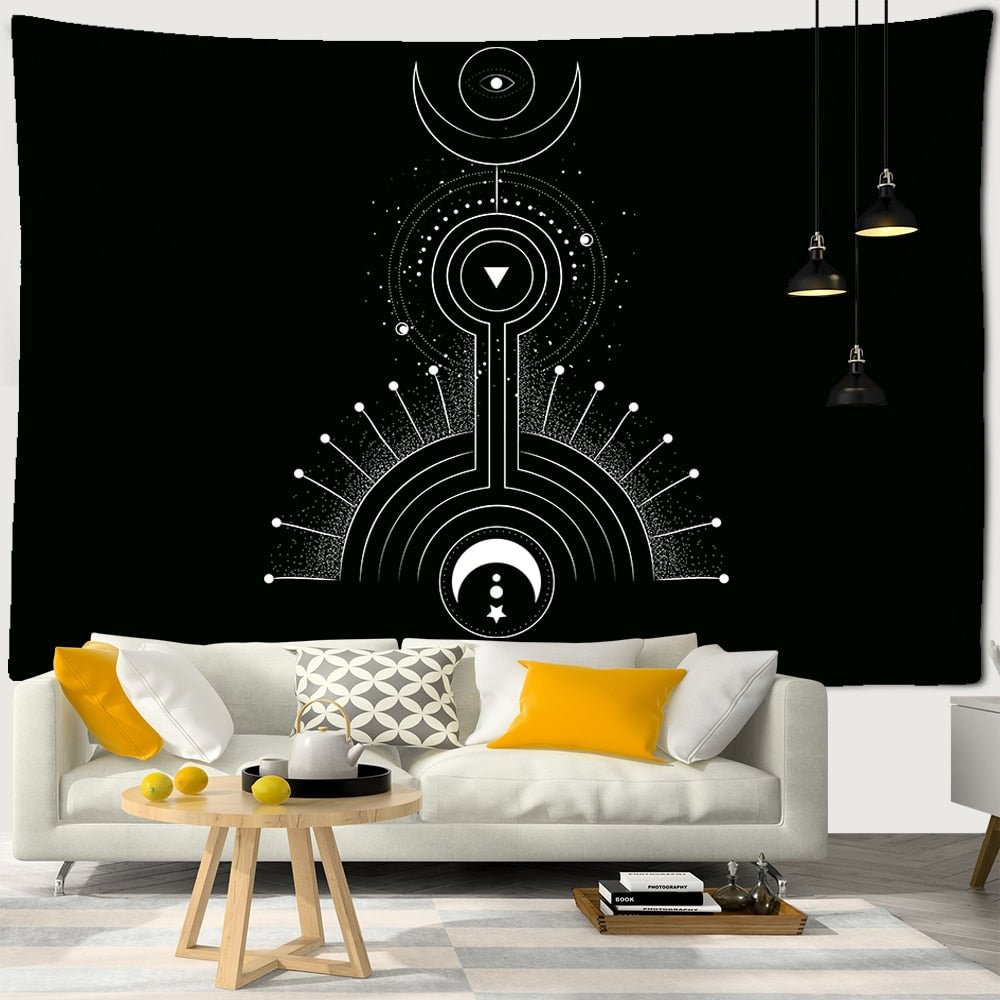 Black White Sun Moon Geometry Polyester Tapestry Mandala Bohemia Wall Hanging Polyester Yoga Mats Beach Towel Decor Livingroom