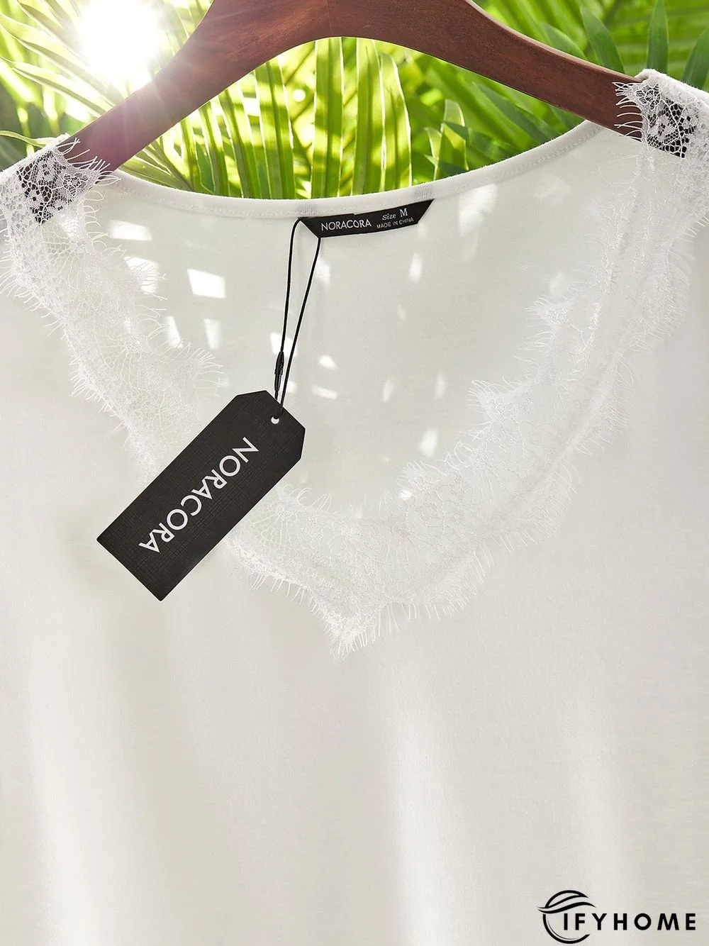 Lace Plain Casual Short Sleeve Tunic T-Shirt | IFYHOME