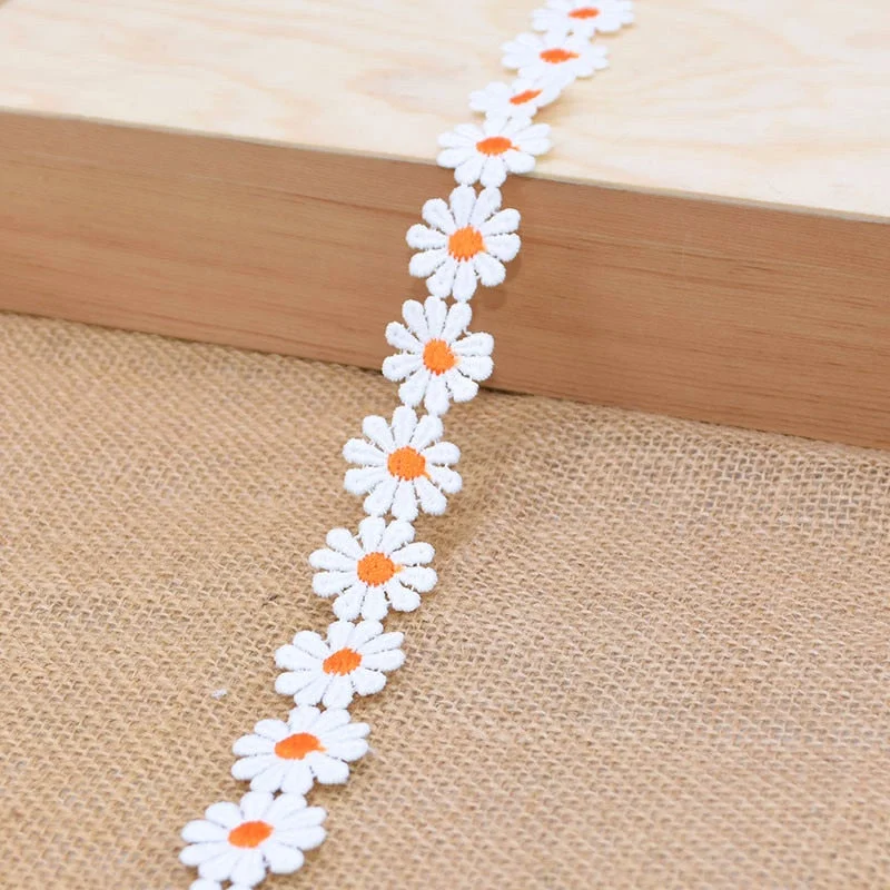 3Yards 25mm Colorful Daisy Flower Lace Trim Knitting Wedding Embroidered Diy Handmade Patchwork Ribbon Sewing Supplies Crafts