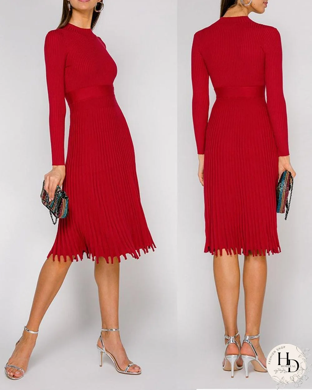 Long Sleeve Knit Ruched Long Sleeve Dress P13315