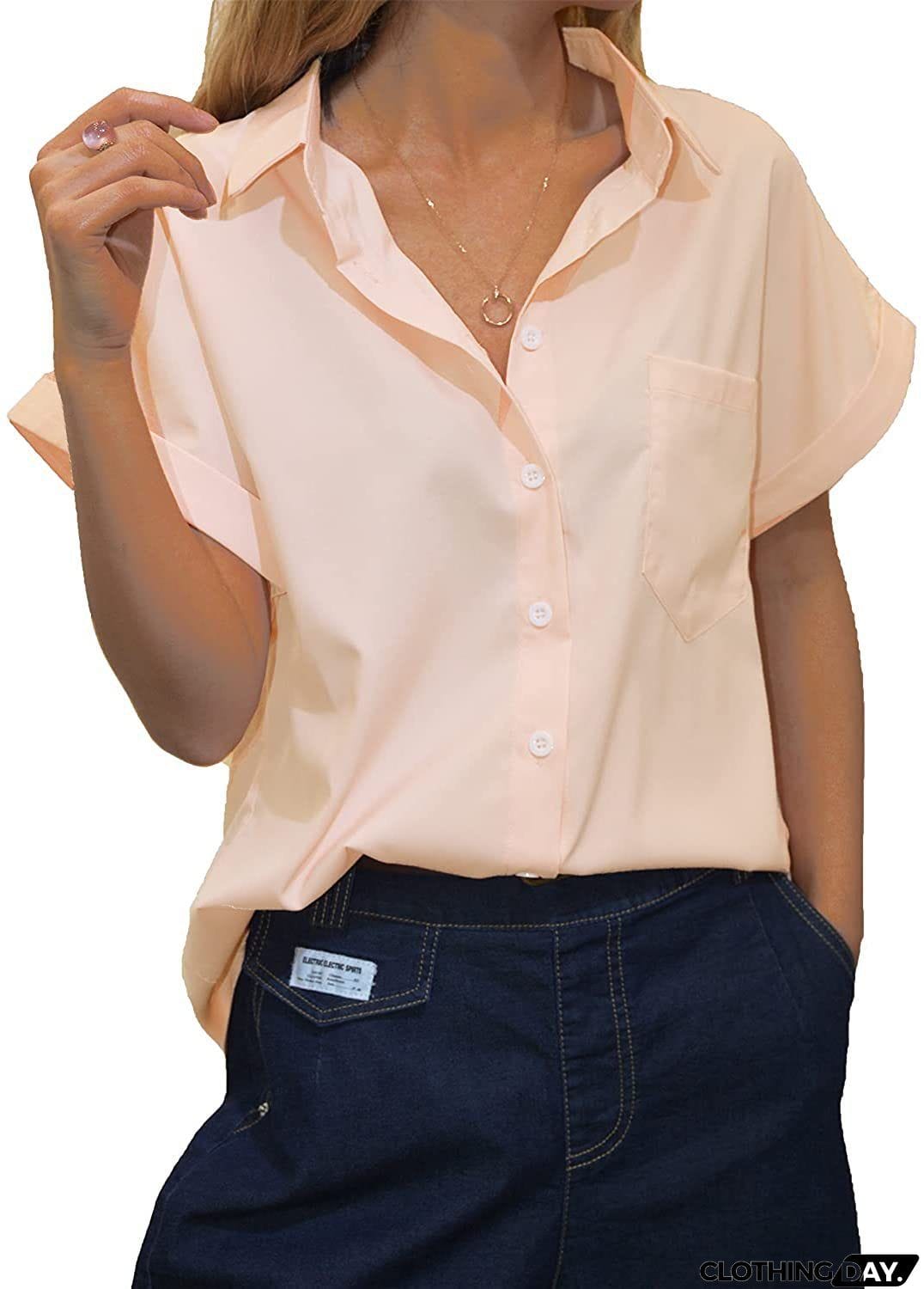 Women's Short-sleeved T-shirt V-neck Button-up Blouse