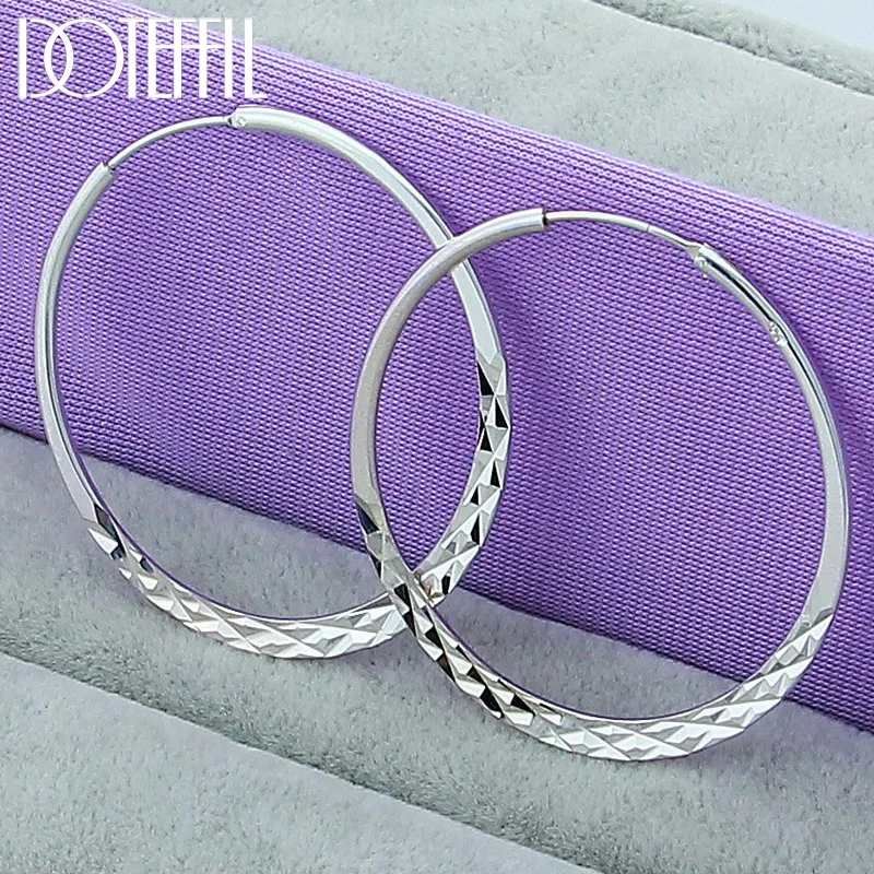 DOTEFFIL 925 Sterling Silver Round 40/45/50mm Hoop Earring For Woman Jewelry
