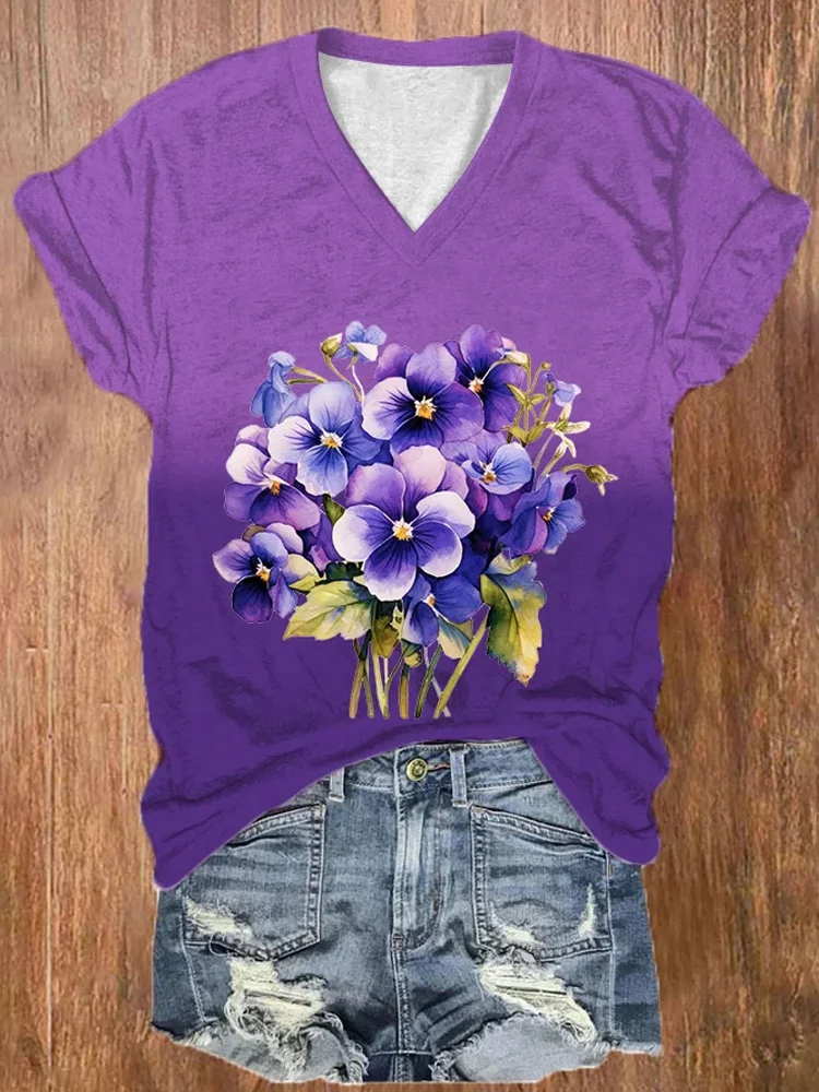 Women's Alzheimer's Print Casual V-Neck T-Shirt