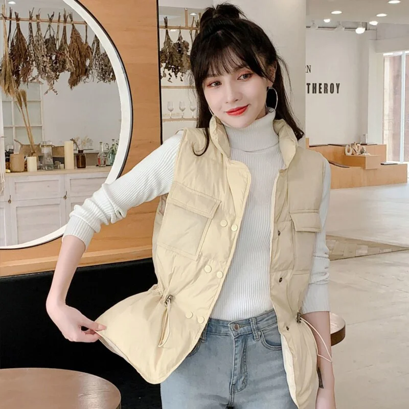 FTLZZ Ultra Light Down Vest Jacket Women Loose Short Vest Windproof Lightweight Warm Waistcoat White Duck Down Coat Sleeveless