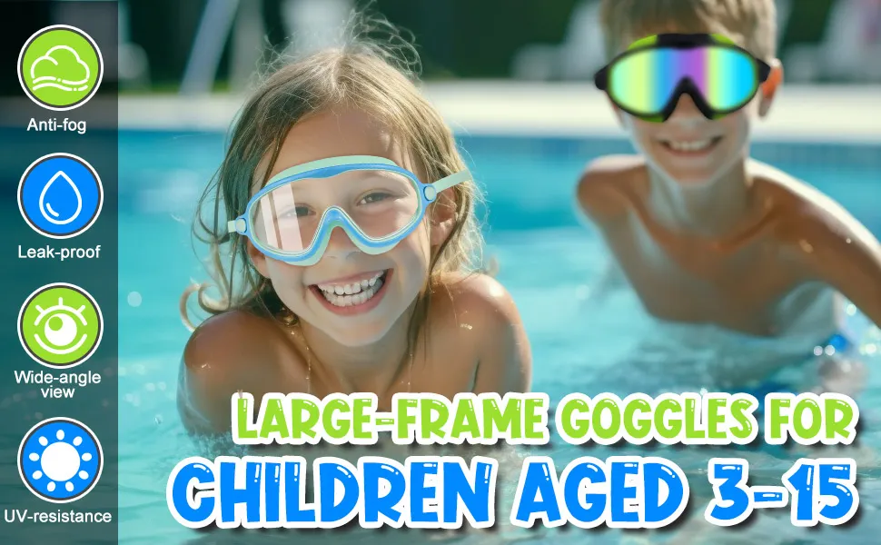 Rantizon Kids Swim Goggles 2 Pack - Wide View Anti Fog & UV Protection For Ages 3-15 - View #8
