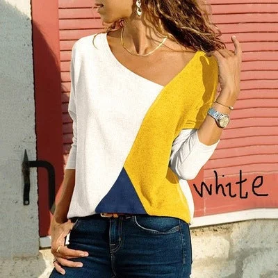 Colorblock round neck long-sleeved casual T-shirt