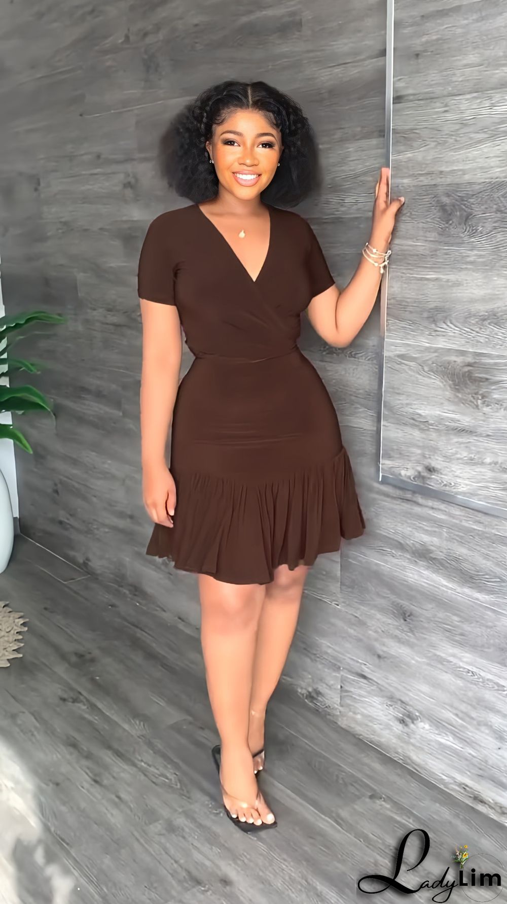 V Neck Short Sleeve Lace-Up T-Shirt Ruffle Skirt Casual Holidays Two-Piece Set