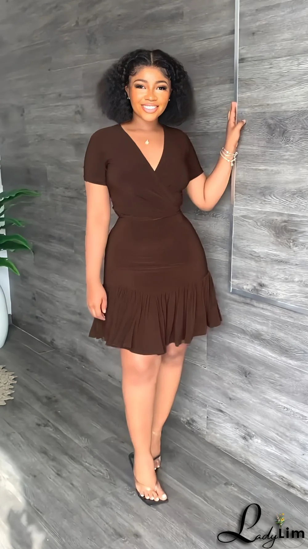 V Neck Short Sleeve Lace-Up T-Shirt Ruffle Skirt Casual Holidays Two-Piece Set