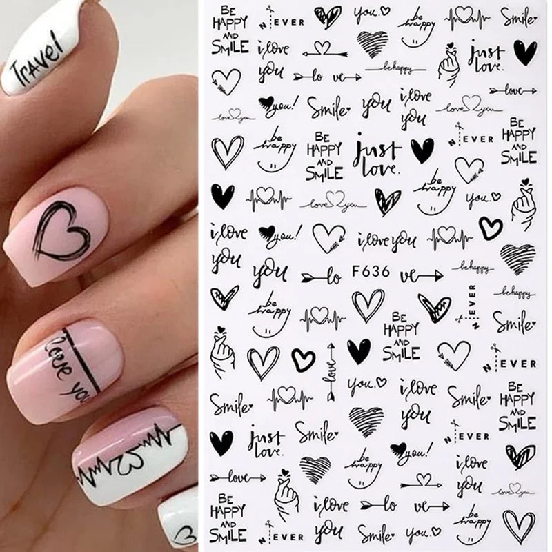 Valentines Manicure Love Letter Flower 3D Nail Art Stickers For Nails Inscriptions Nail Art Decoration Transfer Sliders Tips