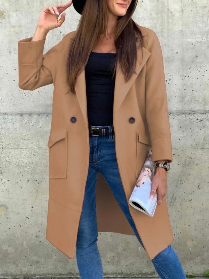 Solid Color Pocket Long Sleeve Coats