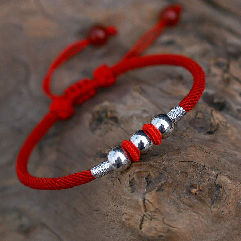 925 Sterling Silver Lucky Bead Protection Red String Bracelet