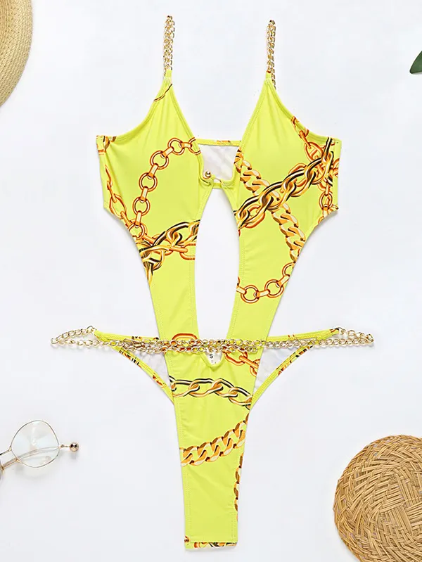 Monokini Chains Split-Joint Hollow Backless One-Piece Swimwear