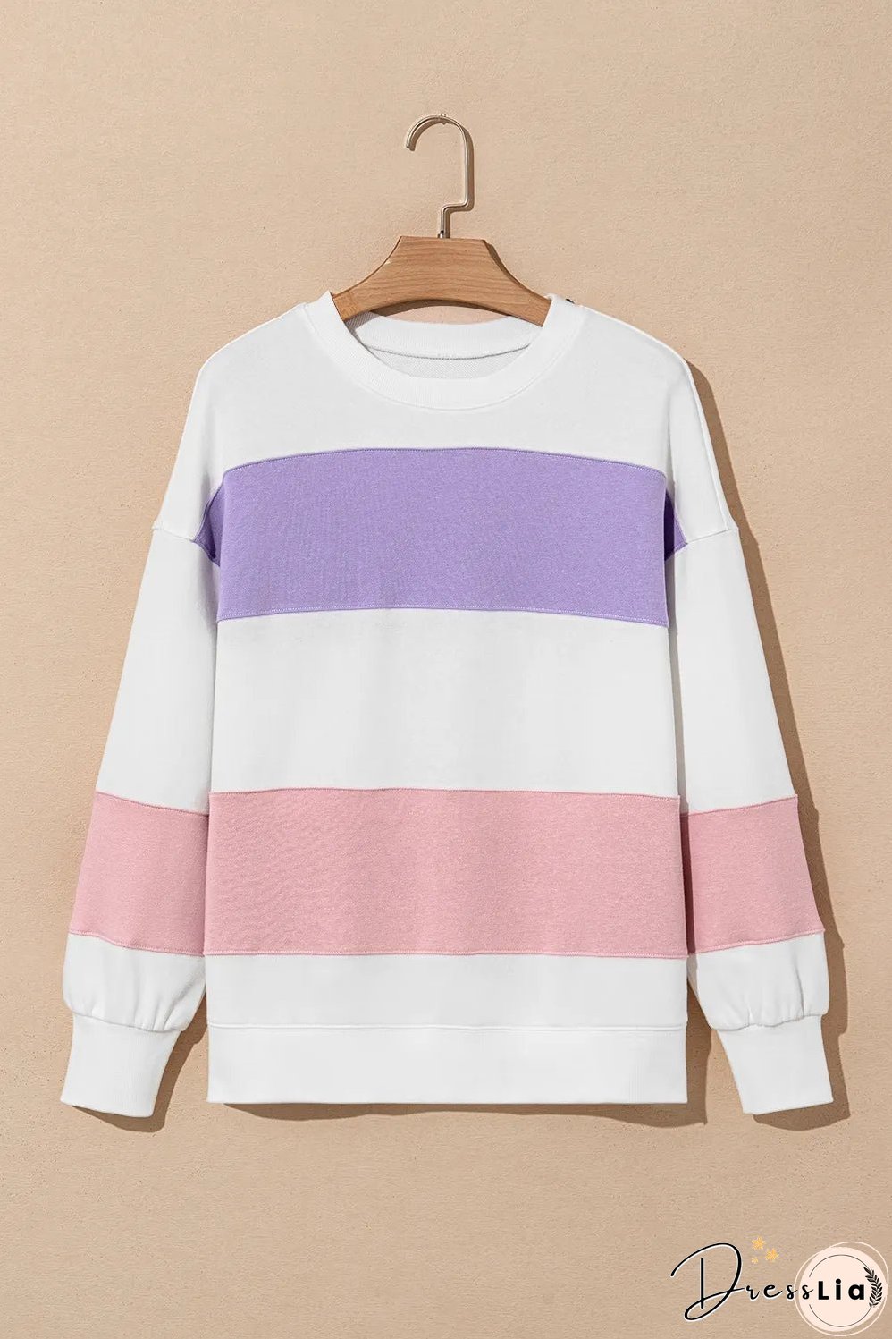 Color Block Round Neck Long Sleeve Sweatshirt