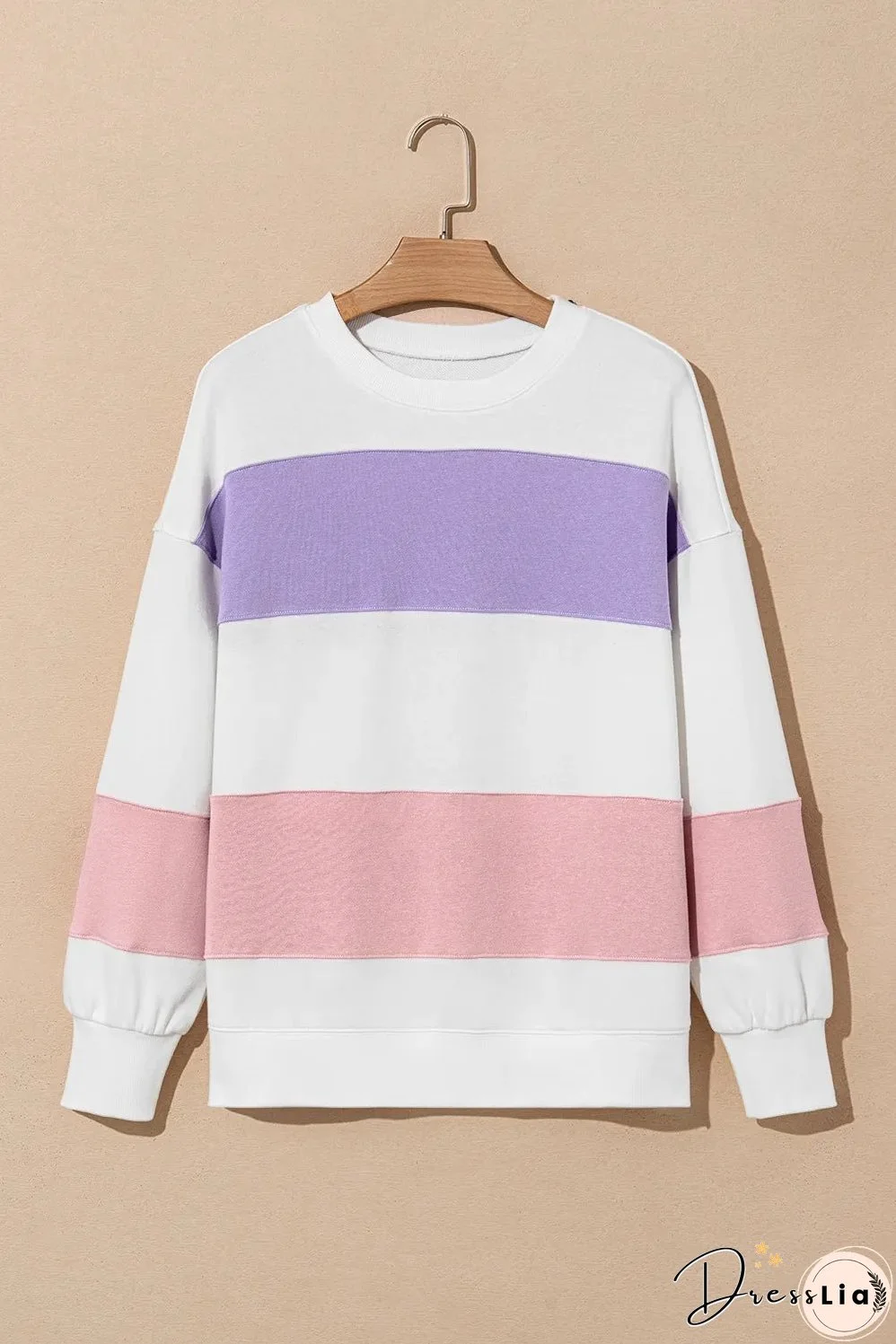 Color Block Round Neck Long Sleeve Sweatshirt