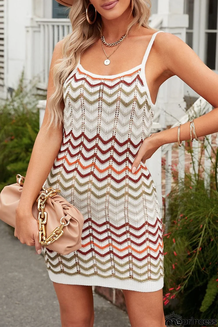 Chevron Stripe Spaghetti Strap Knit Dress