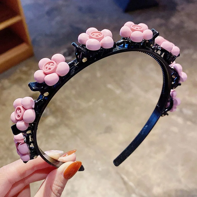 2021 New Girls Cute Flower Double Bangs Hairstyle Braided Hairbands Kids Sweet Hair Ornament Headband Fashion Hair Accessories