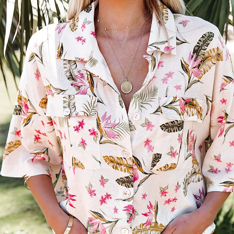 Shirt Collar Butterfly Shift Casual Blouse