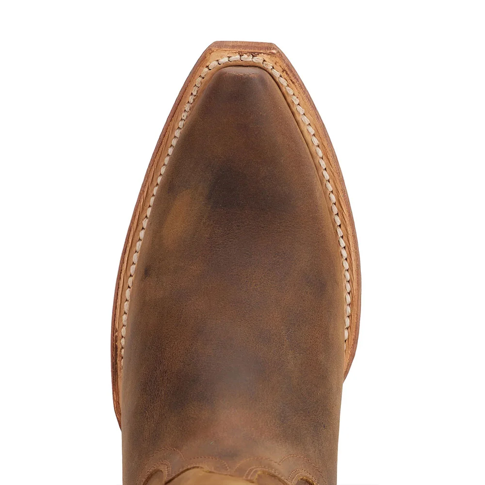 YDN Brown Snip Toe Mid Calf Western Boots for Women with Chunky Heel