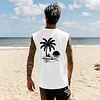 Men's Casual Coconut Tree & Sun Print Round Neck Tank Top by Inlyline