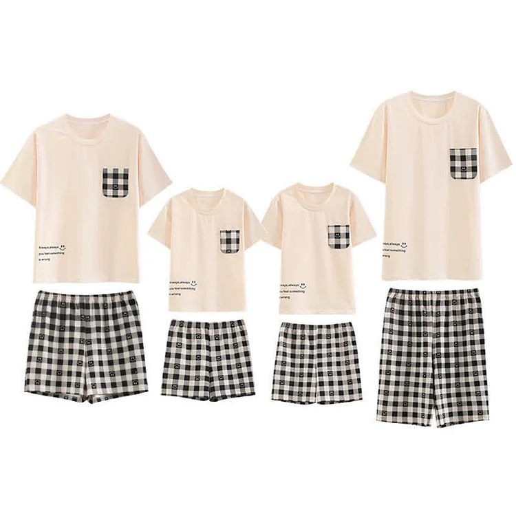 Smiling Face Lattice Summer Cotton Family Pajamas Matching Sets - Modakawa modakawa