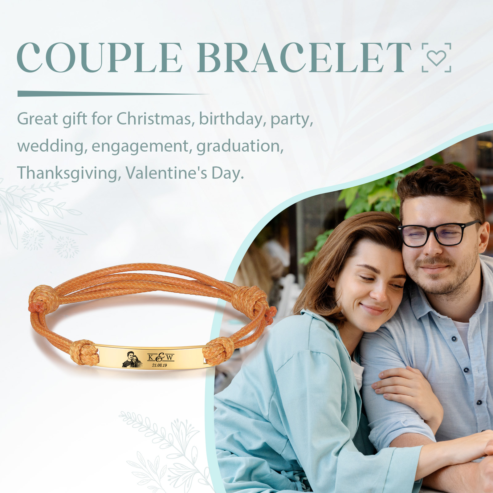 Braccialetti acciaio inox 1 nome 2 lettere e 1 foto personalizzabili per coppia multicolori da scegliere