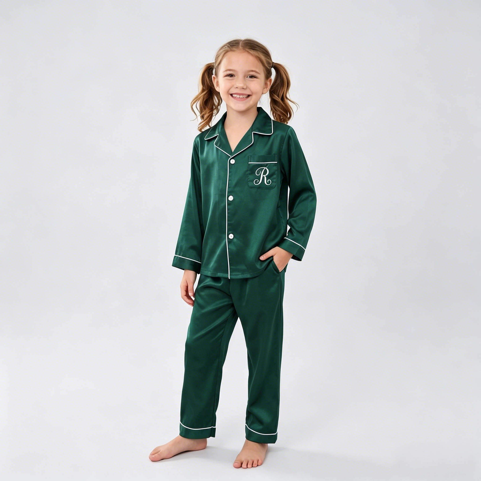 Monogrammed Classic Silk Pajamas Set For Girl REAL SILK LIFE