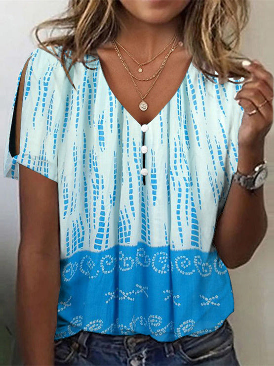 Women Long Sleeve V-neck Graphic Floral Printed Top