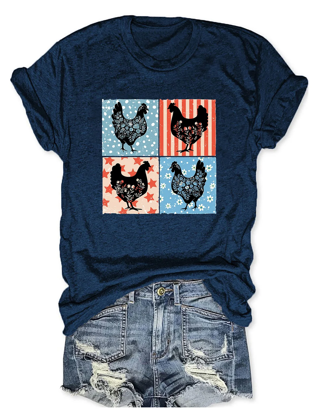 Patriotic Floral Chicken T-shirt