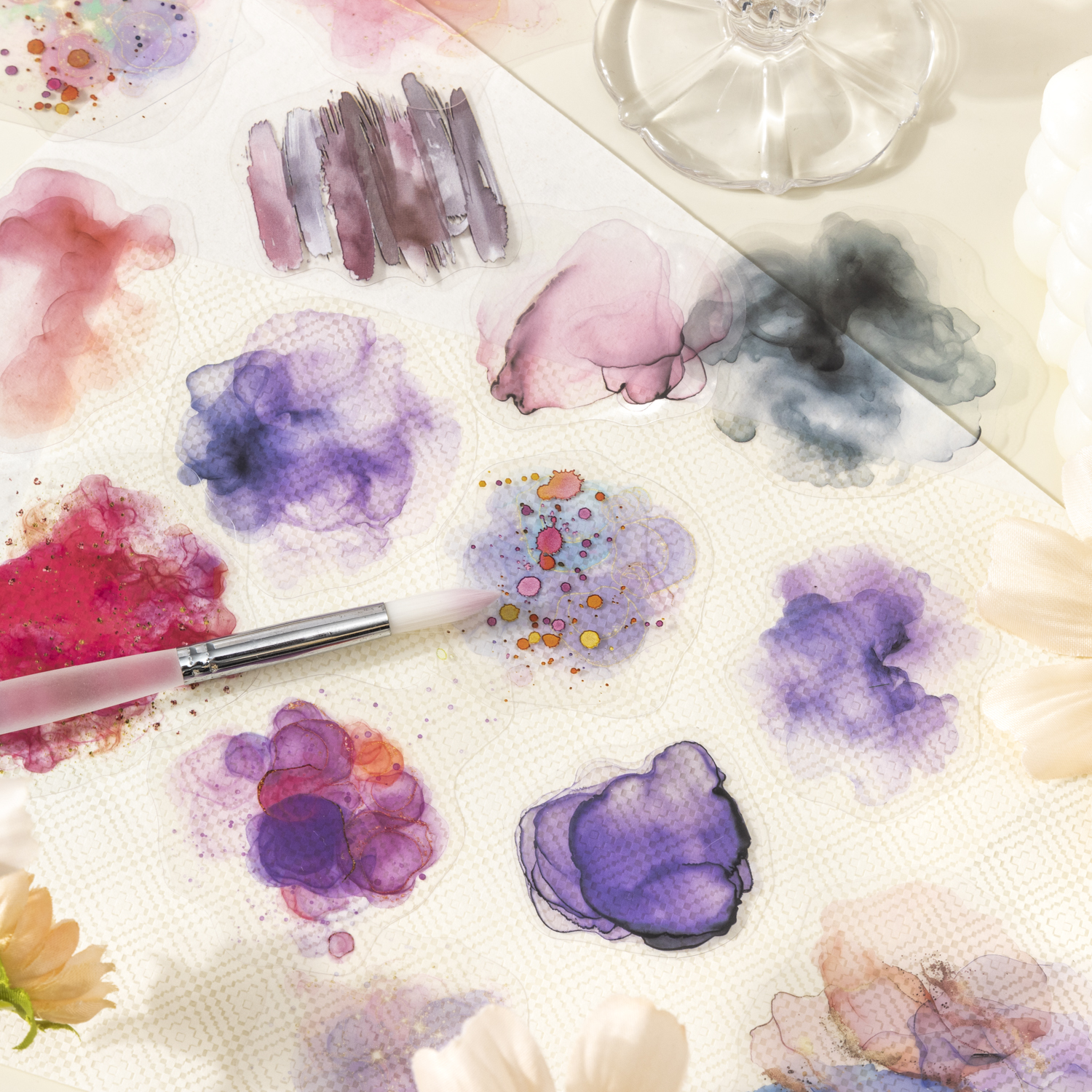 PET 스티커 - 컬러 폴딩 시리즈 빈티지 수채화 스머지