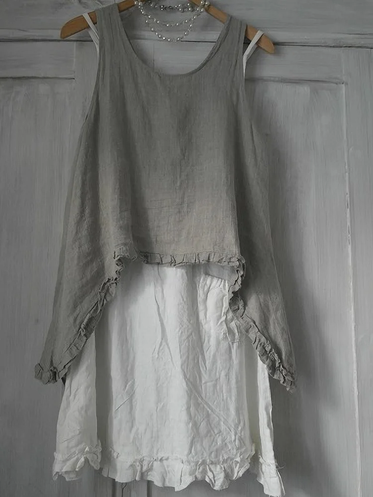 Sleeveless solid cotton-blend top