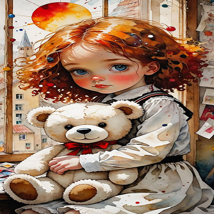 Girl And Bear 11CT Stamped Cross Stitch 40*75CM