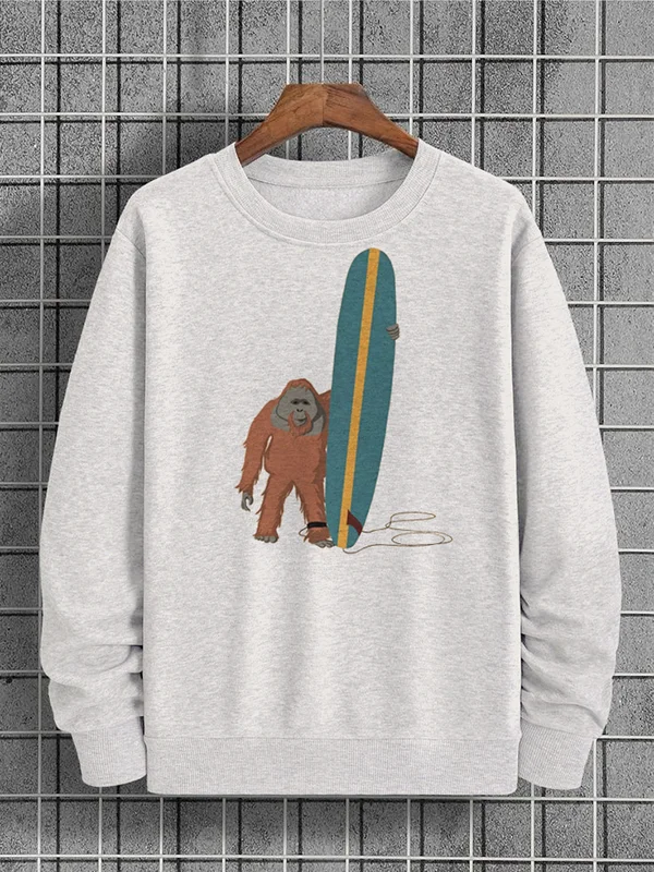 Men's Gorilla And Skateboard Art Graphic Print Cotton Casual Sweatshirt