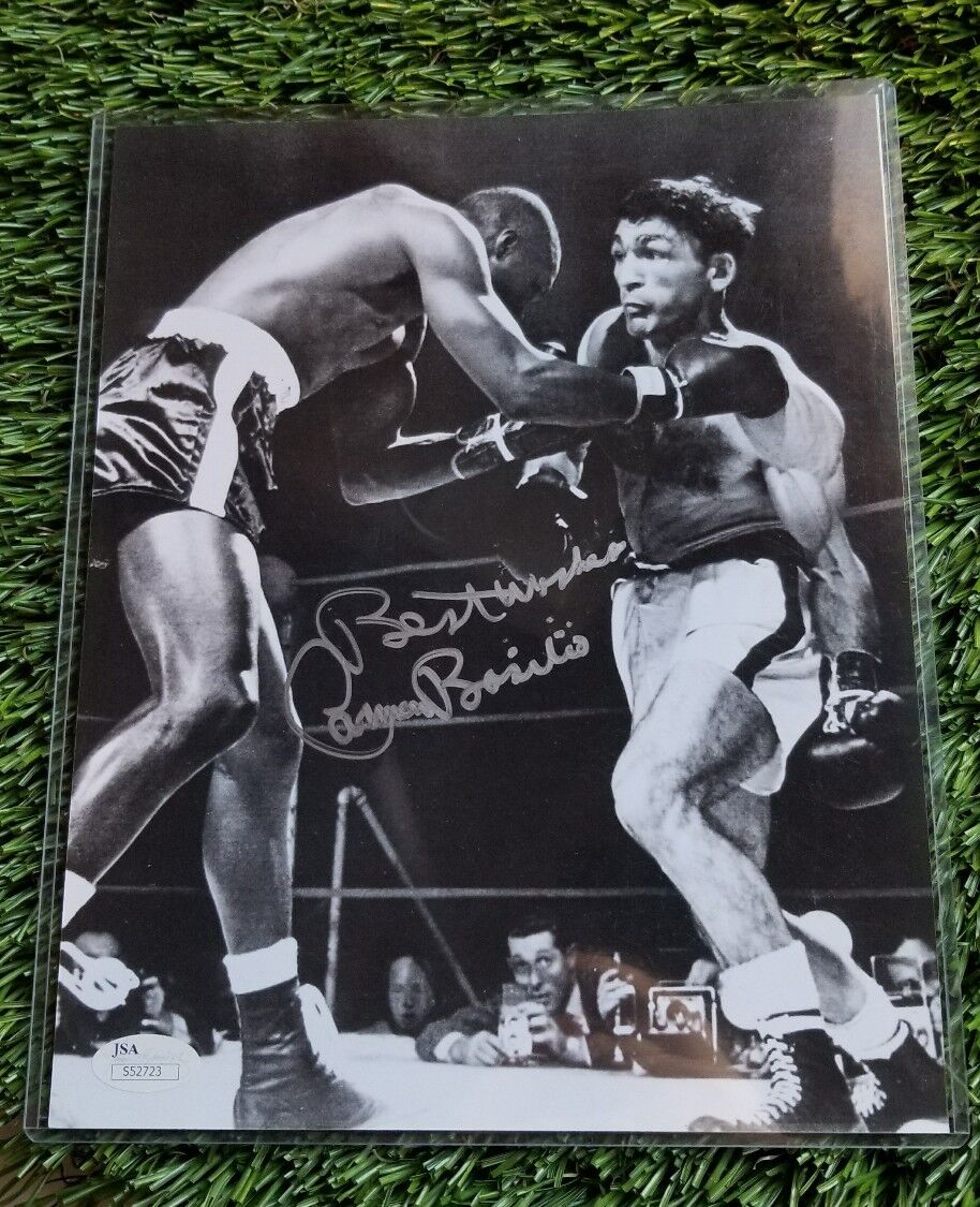 CARMEN BASILIO SIGNED 8X10 BLACK & WHITE ACTION Photo Poster painting INSCRIBED JSA/COA S52723