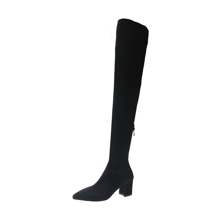 Churchf Churchf Boots Female Autumn Dong Thick Heel High Heel 2023 New Thick Leg Khaki Boots Suede Pointed Elastic Boots