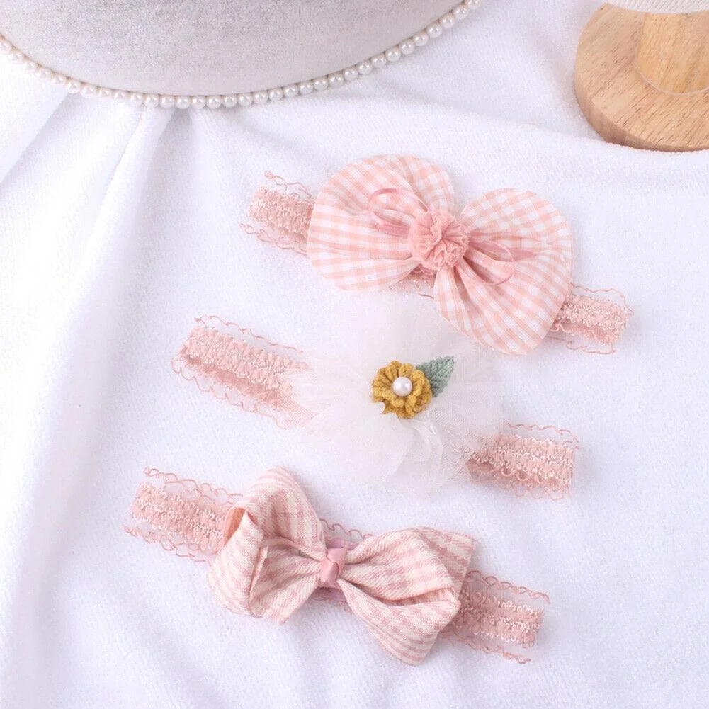 2019 Baby Accessories Beauty 3Pcs/Set Baby Girls Infant Toddler Flower Bow Headband Lace Elastic Hair Band Crown Gifts 0-3T