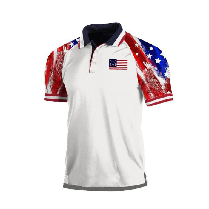 USA FLAG PRINTED RAGLAN POLO SHIRT