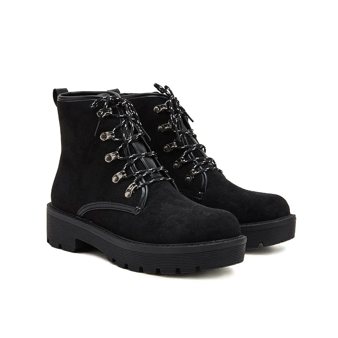 Women's Simple Faux Suede Lace Up Combat Boots