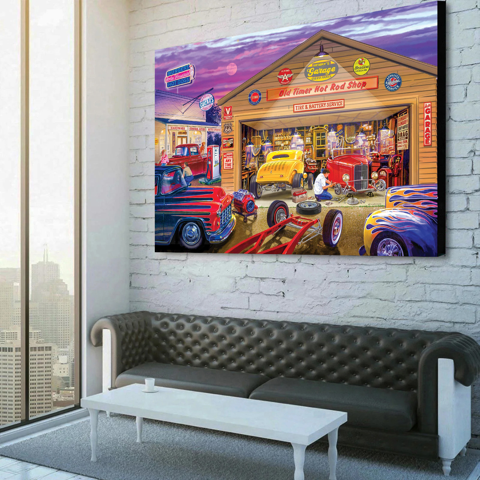 Old Time Hot Rod shop Print Canvas Wall Art 