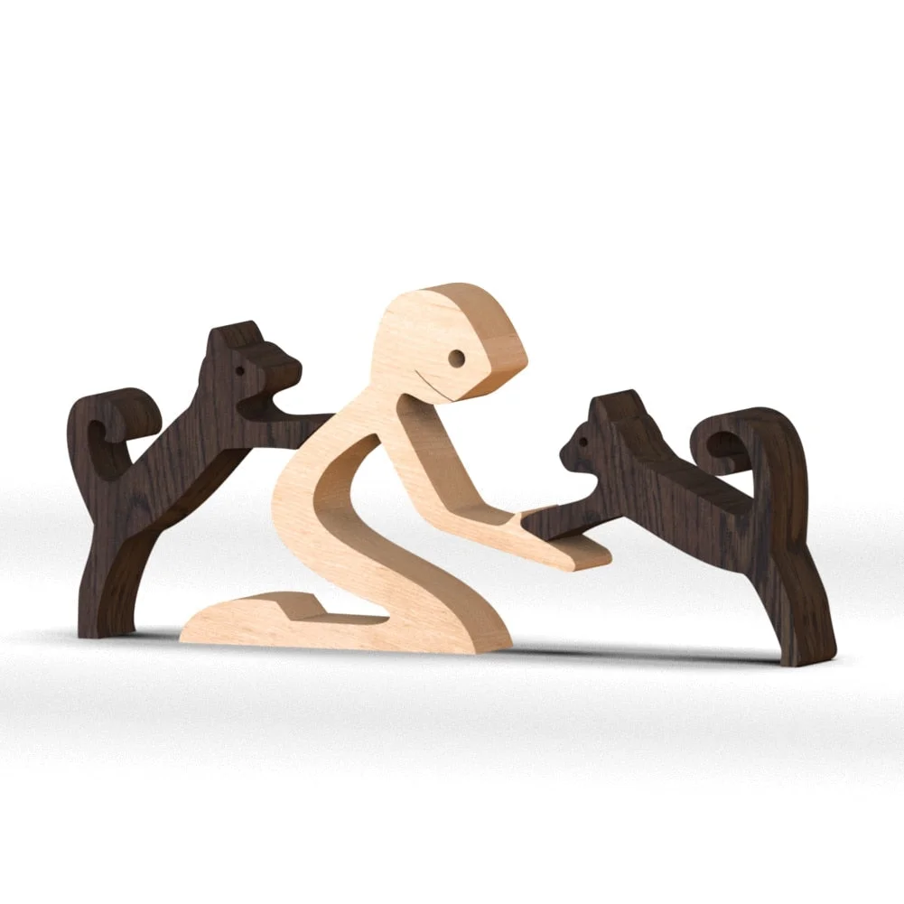 Family Puppy Wood Dog Craft Figurine Desktop Table Ornament Carving Model Creative Home Office Decoration Love Pet sculpture 515-1