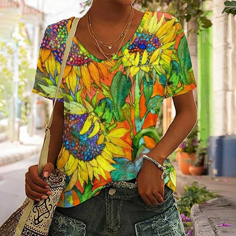 Watercolor Sunflower Print T-Shirt