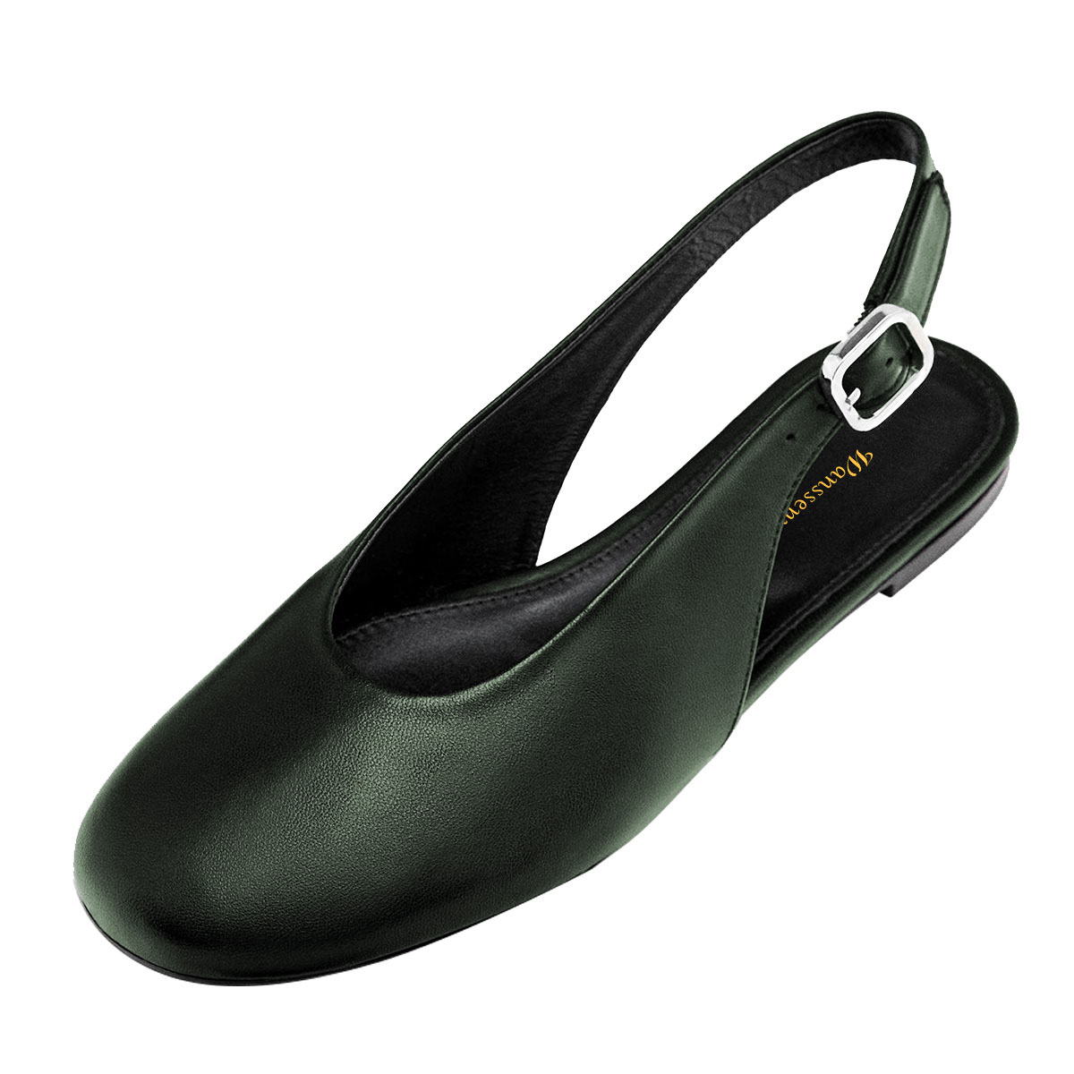 Dark Green Vegan Leather Buckle Flat Slingback Closed Toe Shoes Nicepairs