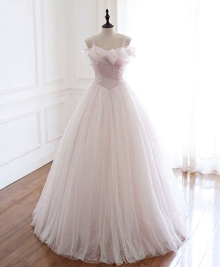 Light Pink Tulle Long Prom Dress Pink Tulle Formal Dress
