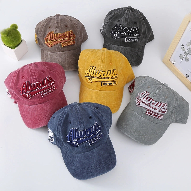 New Washed Old Letters Embroidered Peaked Cap Gray Trendy Men's Street Women's Sun-proof Baseball Hat