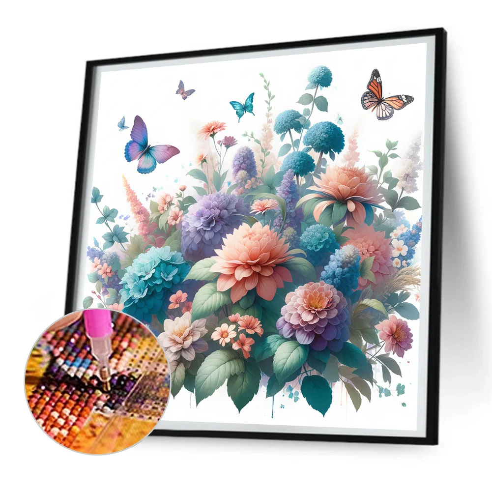 Diamond Painting - Full Round Drill - Flower Butterfly(Canvas|30*30cm)