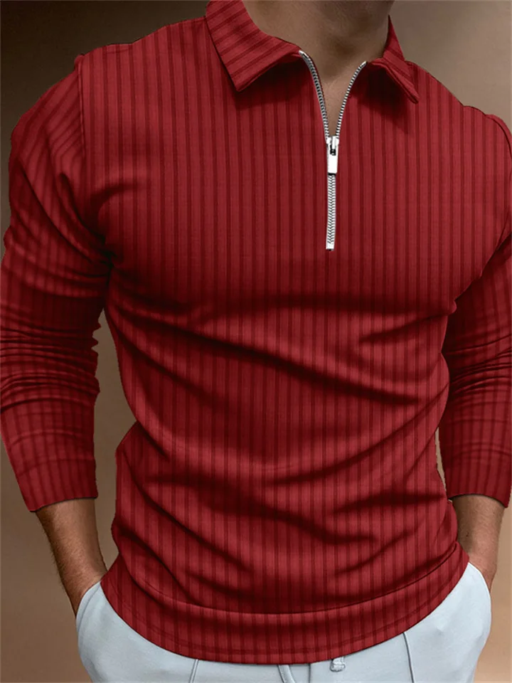 Men's New Solid Color Striped Zipper Polo Shirt Paul Shirt Polo Shirt S,M,L,XL,XXL,XXXL