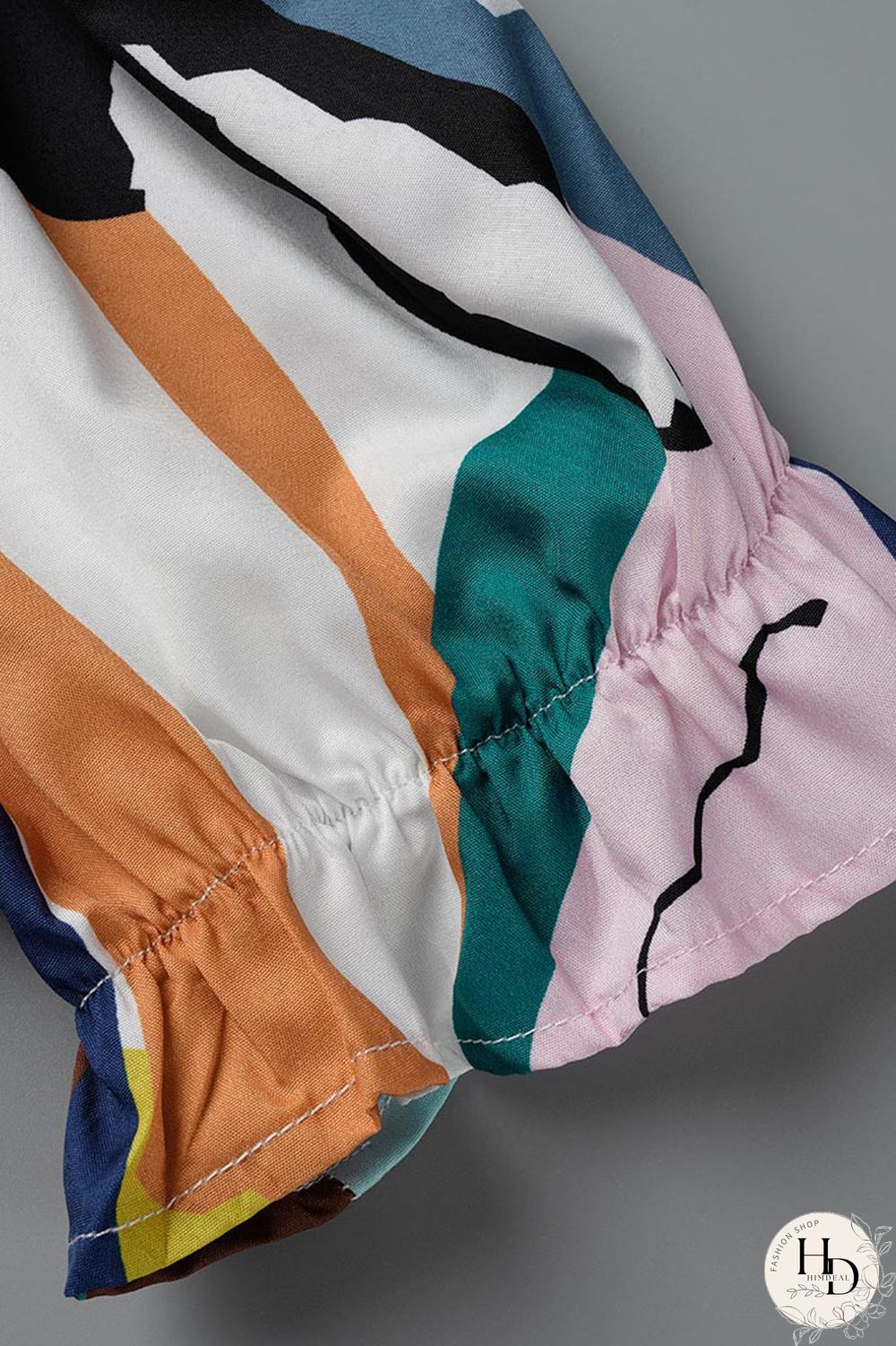 Tangerine Casual Print Patchwork Buckle Turndown Collar Straight Plus Size Dresses