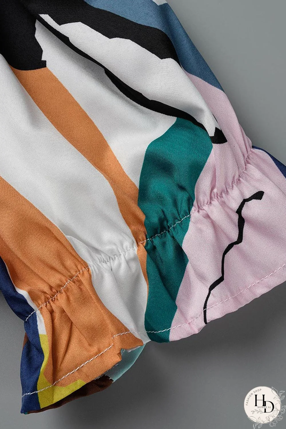 Tangerine Casual Print Patchwork Buckle Turndown Collar Straight Plus Size Dresses