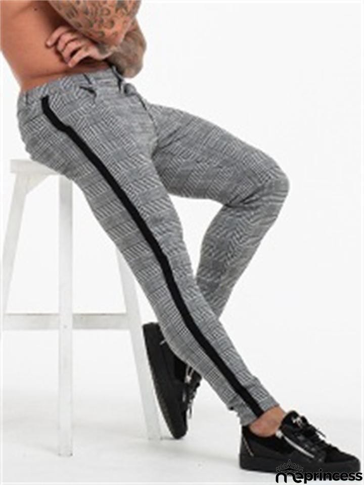 Fashion Side Striped Casual Plaid Elastic Pants